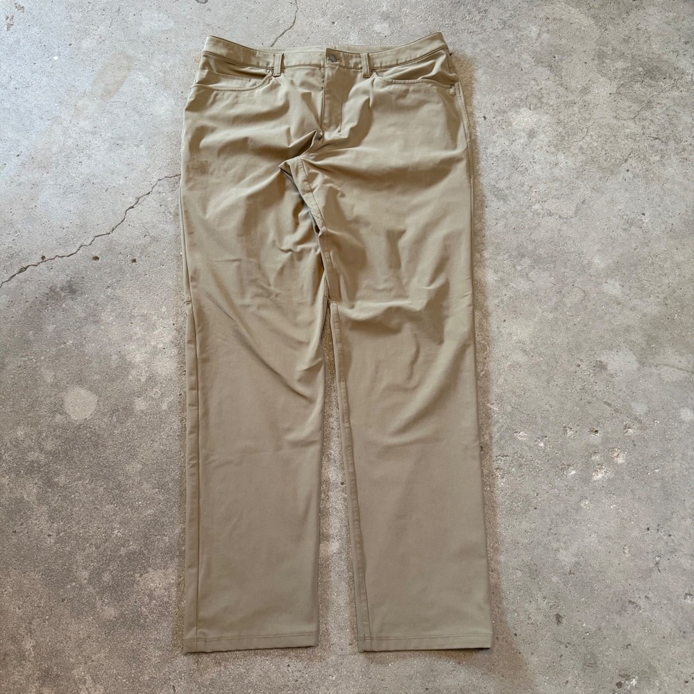 Lululemon ABC Pants Men 36x34 Tan Khaki Performance Five Pocket Trousers LM5968S